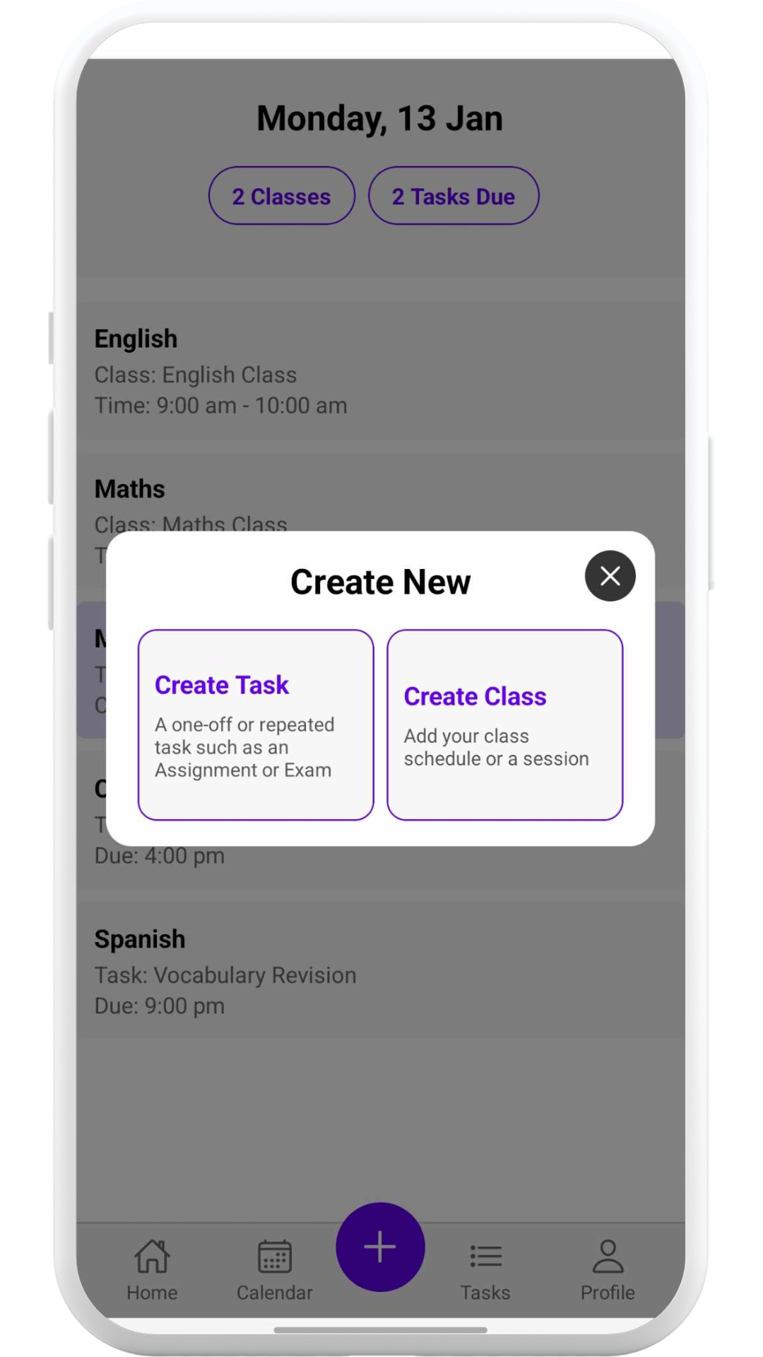 Create Tasks and Classes