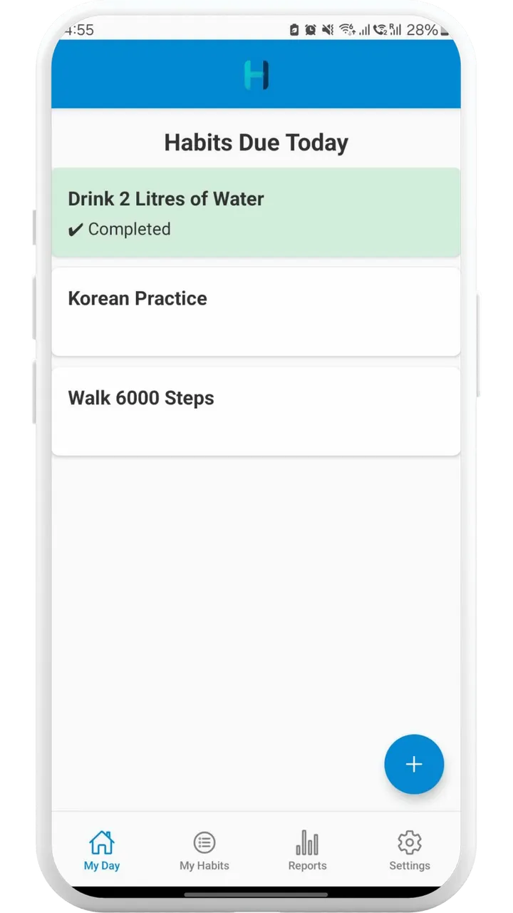 Habit Tracker home screen on Android