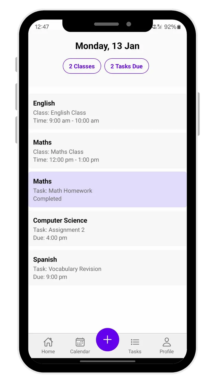 StudyMap Study Planner home screen on iPhone